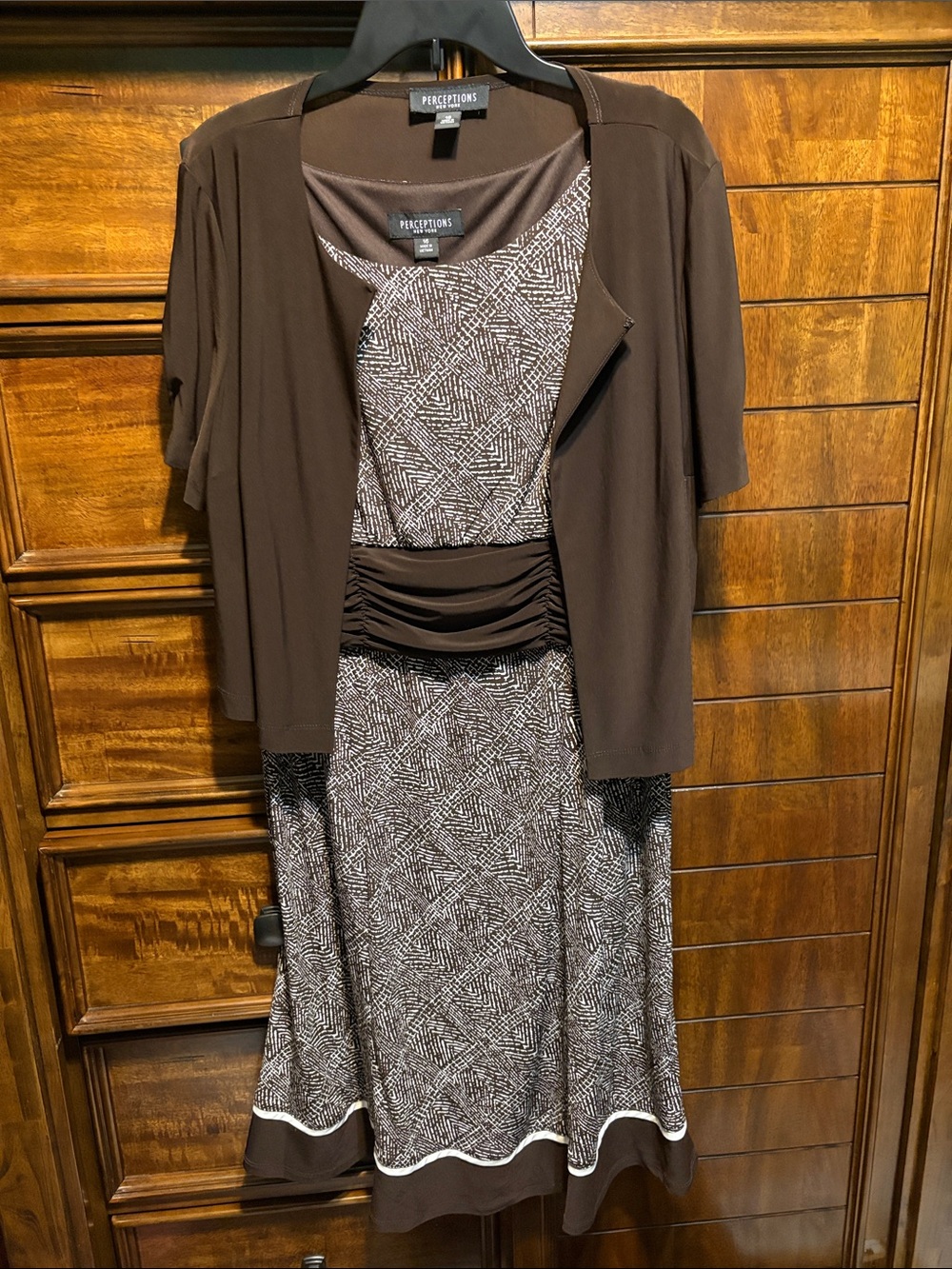 Perceptions Brown and White Sleeveless dress with jacket